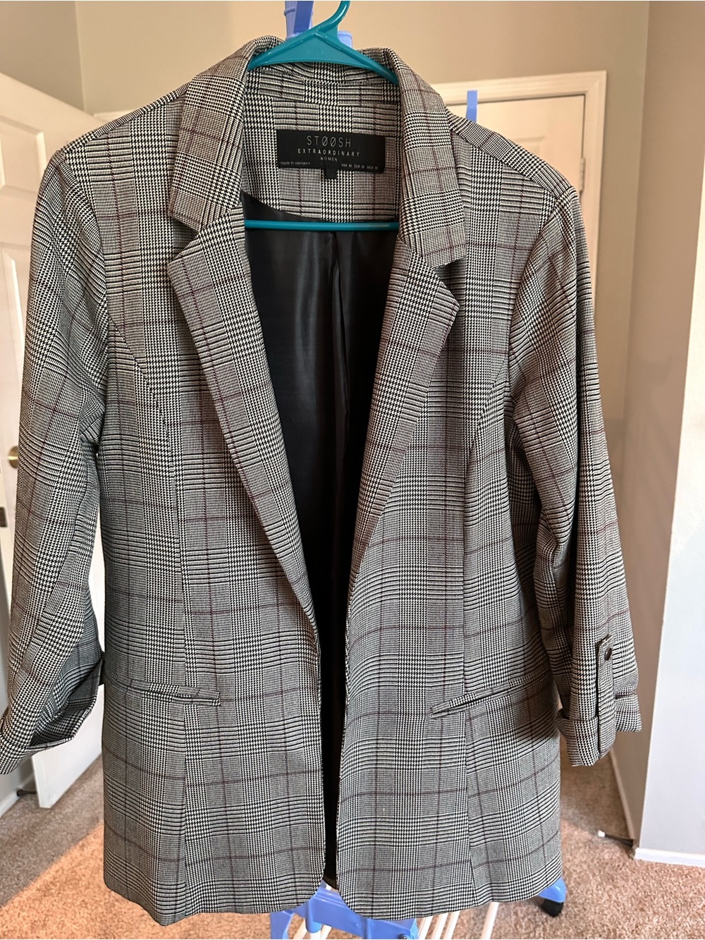 Stoosh Gray Plaid Blazer with Subtle Brown Windowpane